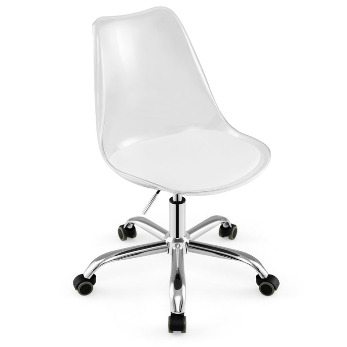 Desk Chair Armless Rolling Acrylic Office Chair with Swivel Seat and PU Leather Cushion-