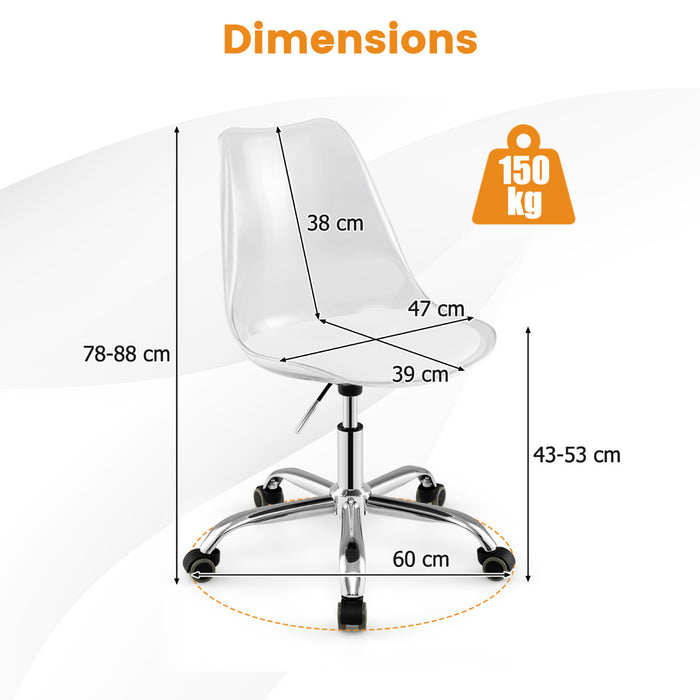 Desk Chair Armless Rolling Acrylic Office Chair with Swivel Seat and PU Leather Cushion-