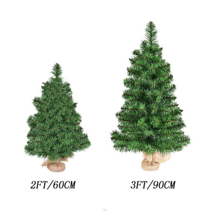 2FT/ Mini Artificial Tabletop Christmas Tree w/ Burlap Base-