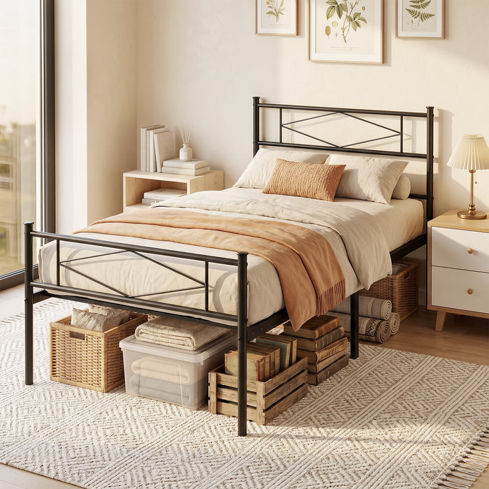 HOMCOM 3ft Single Bed Frame with Headboard and Footboard, Metal Platform Bed Frame with 32 cm Underbed Storage, Black