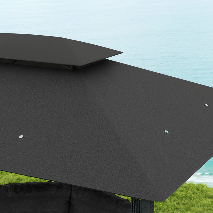 Outsunny 4m x 3(m)Garden Gazebo, Double Roof Outdoor Gazebo Canopy Shelter with Curtains, Solid Steel Frame for Patio, Garden, Black