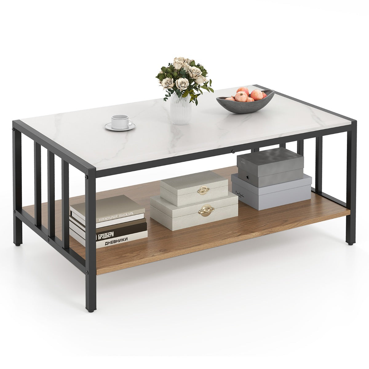 Rectangular Center Table with Sintered Stone Tabletop- — Shopsta UK