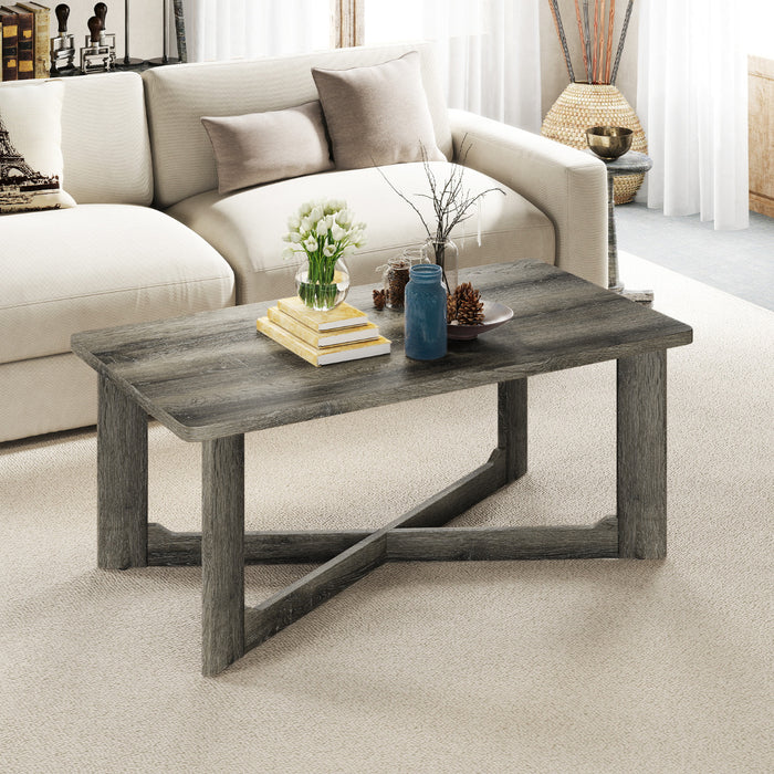 Coffee Table Rectangle Center Table with X-Shaped Base-