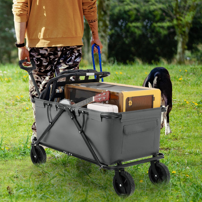 Collapsible Foldable Wagon Cart with Adjustable Handlebar-