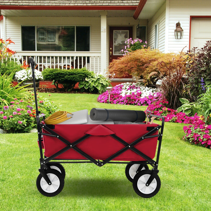 Heavy Duty Garden Cart - Camping Utility Wagon with Adjustable Handle and Drink Holders - Perfect for Outdoor Activities and Gardening Needs