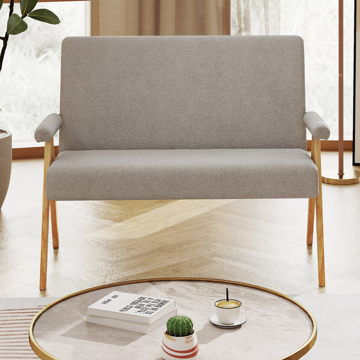 Comfy Upholstered Sherpa Couch with Armrests and Wooden Legs-
