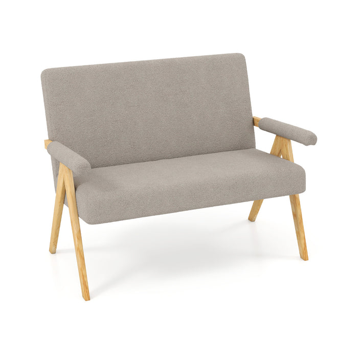 Comfy Upholstered Sherpa Couch with Armrests and Wooden Legs-