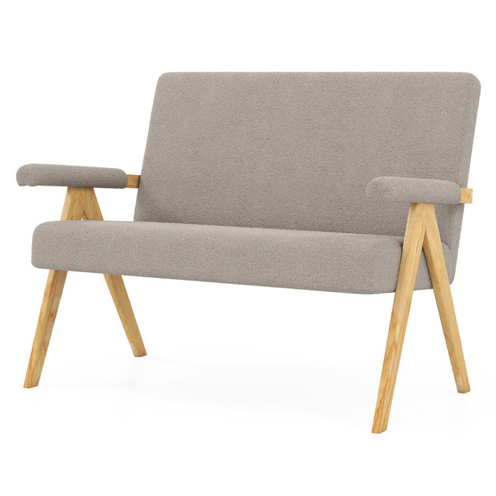 Comfy Upholstered Sherpa Couch with Armrests and Wooden Legs-