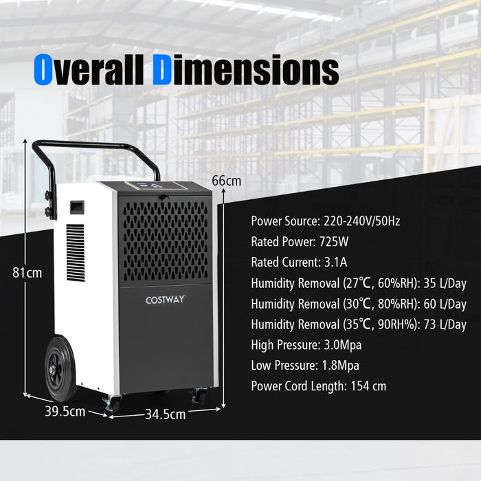 73 L/Day Commercial Dehumidifier with Drain Hose and Timer-Orange