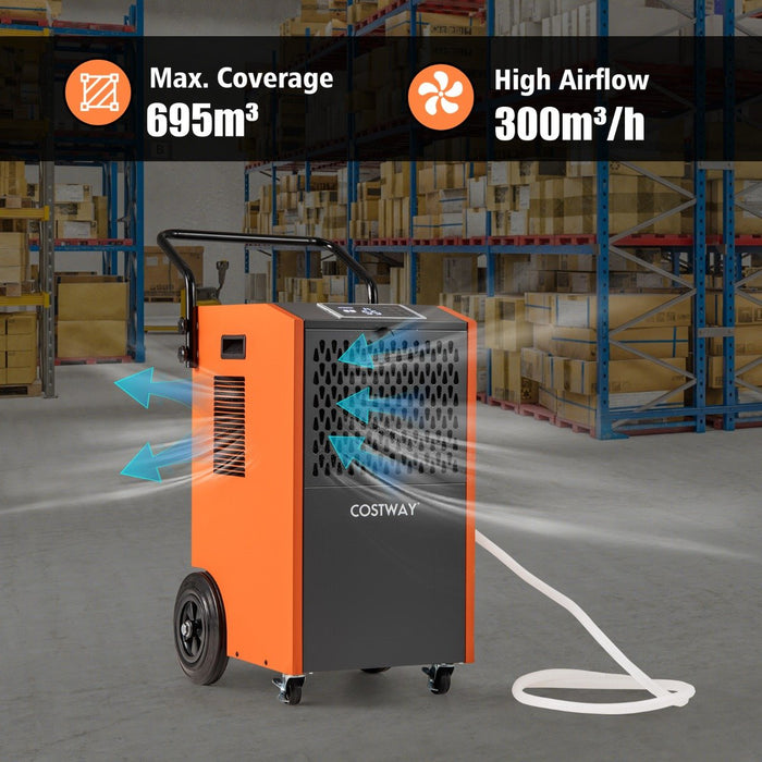 73 L/Day Commercial Dehumidifier with Drain Hose and Timer-Orange
