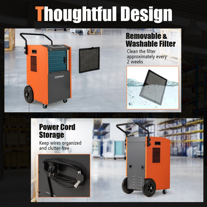73 L/Day Commercial Dehumidifier with Drain Hose and Timer-Orange