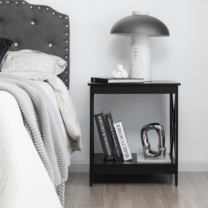 Compact Nightstand with X-shape Design and 4 Solid Legs-