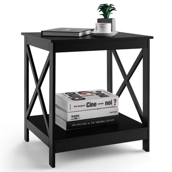 Compact Nightstand with X-shape Design and 4 Solid Legs-