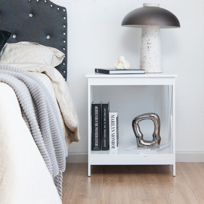 Compact Nightstand with X-shape Design and 4 Solid Legs-
