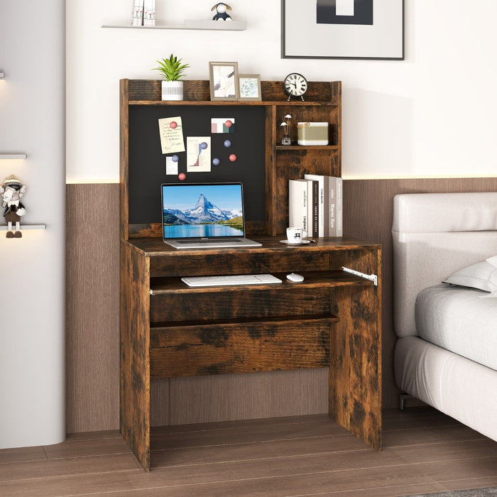 Computer Desk with Magnetic Bulletin Board and Keyboard Tray-