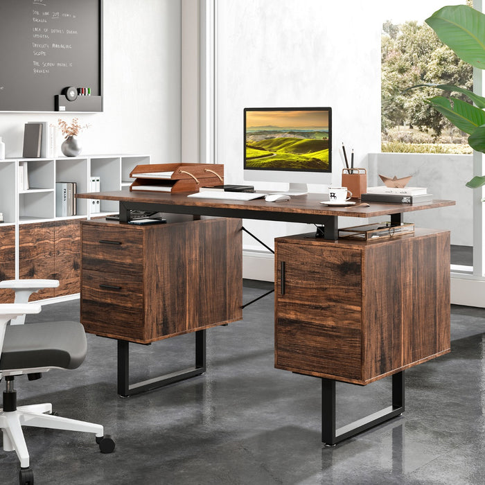 Computer Desk with Floating Desktop and Dual Drawers-