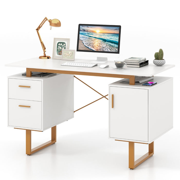Computer Desk with Floating Desktop and Dual Drawers-