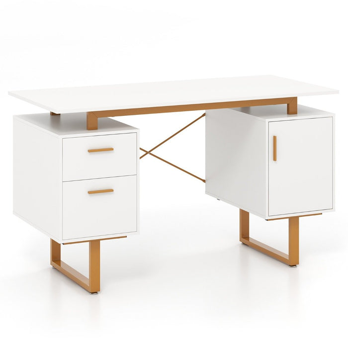 Computer Desk with Floating Desktop and Dual Drawers-
