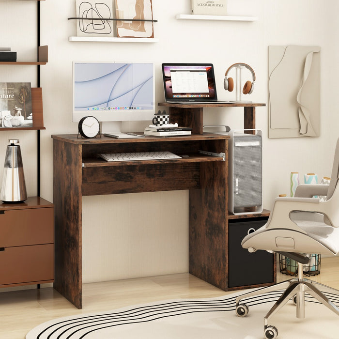 Space-saving Computer Desk with Open Shelf and Fabric Storage Drawer-