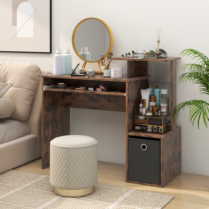 Space-saving Computer Desk with Open Shelf and Fabric Storage Drawer-