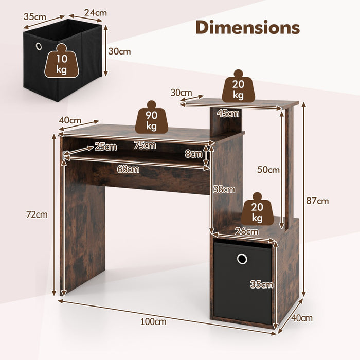 Space-saving Computer Desk with Open Shelf and Fabric Storage Drawer-
