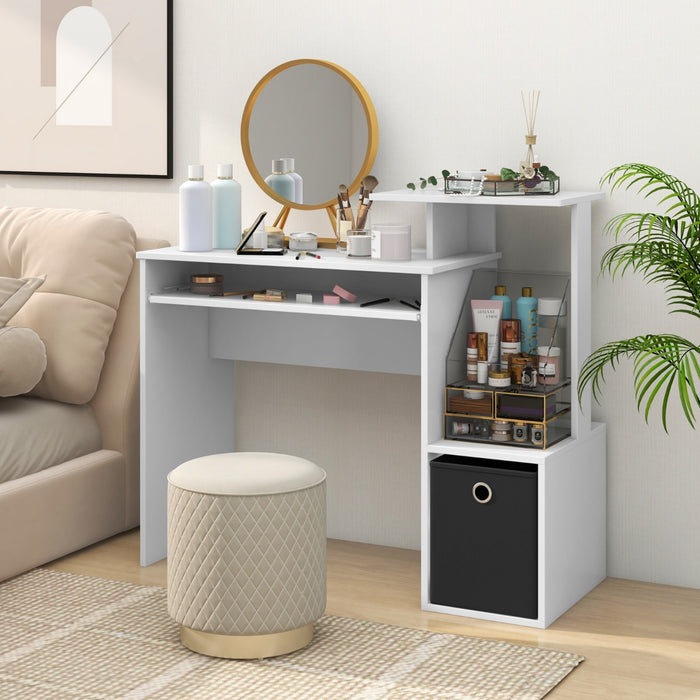 Space-saving Computer Desk with Open Shelf and Fabric Storage Drawer-