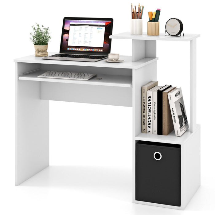 Space-saving Computer Desk with Open Shelf and Fabric Storage Drawer-