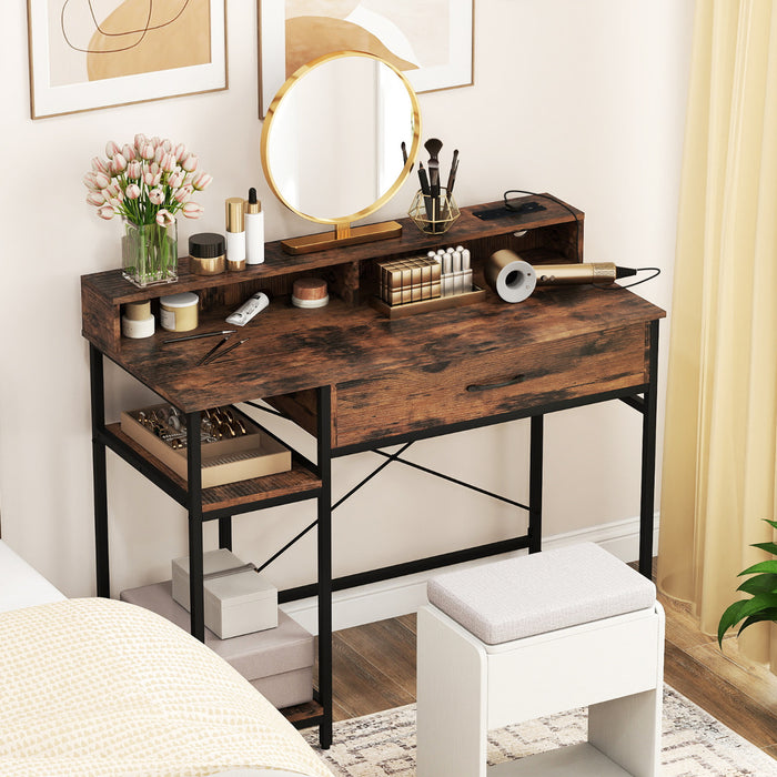 Computer Desk with Power Outlets and Top Shelf-