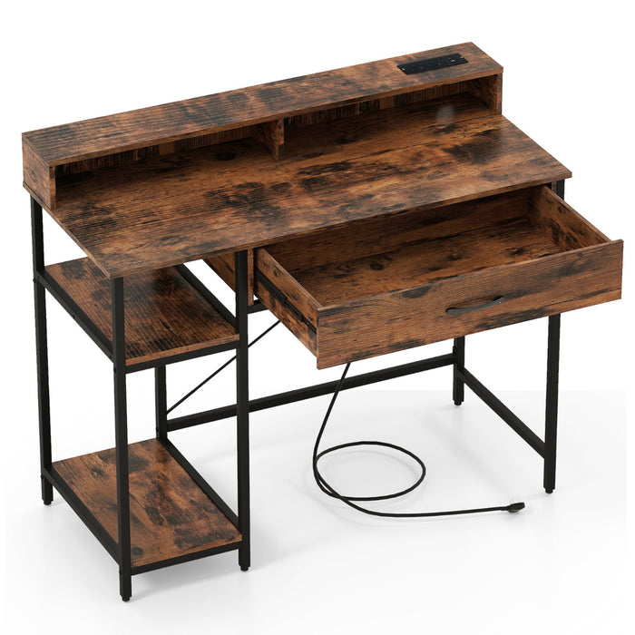 Computer Desk with Power Outlets and Top Shelf-
