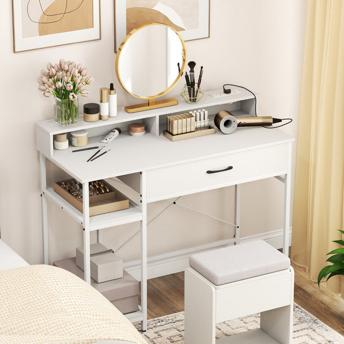 Computer Desk with Power Outlets and Top Shelf-