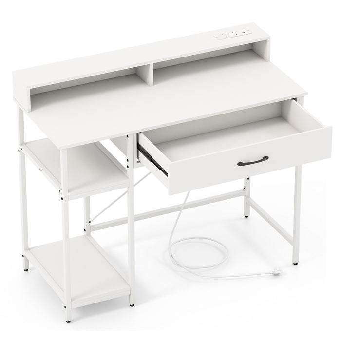 Computer Desk with Power Outlets and Top Shelf-