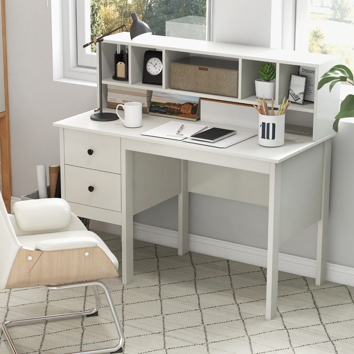 Computer Desk with Power Outlets and  5-Cubby Hutch-