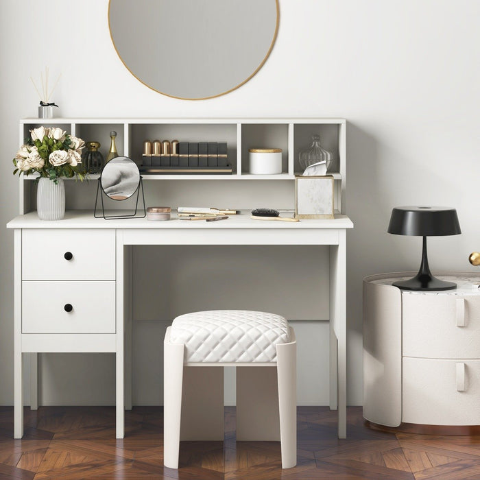 Computer Desk with Power Outlets and  5-Cubby Hutch-