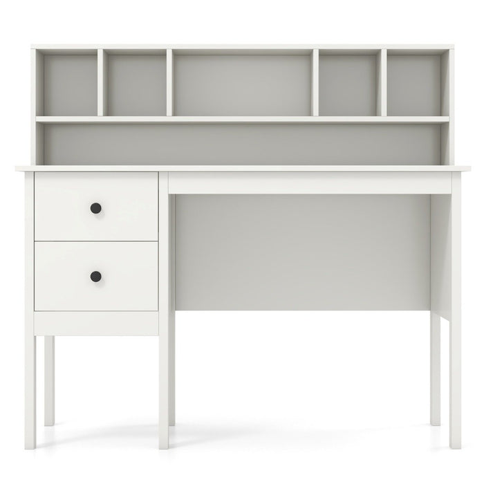 Computer Desk with Power Outlets and  5-Cubby Hutch-