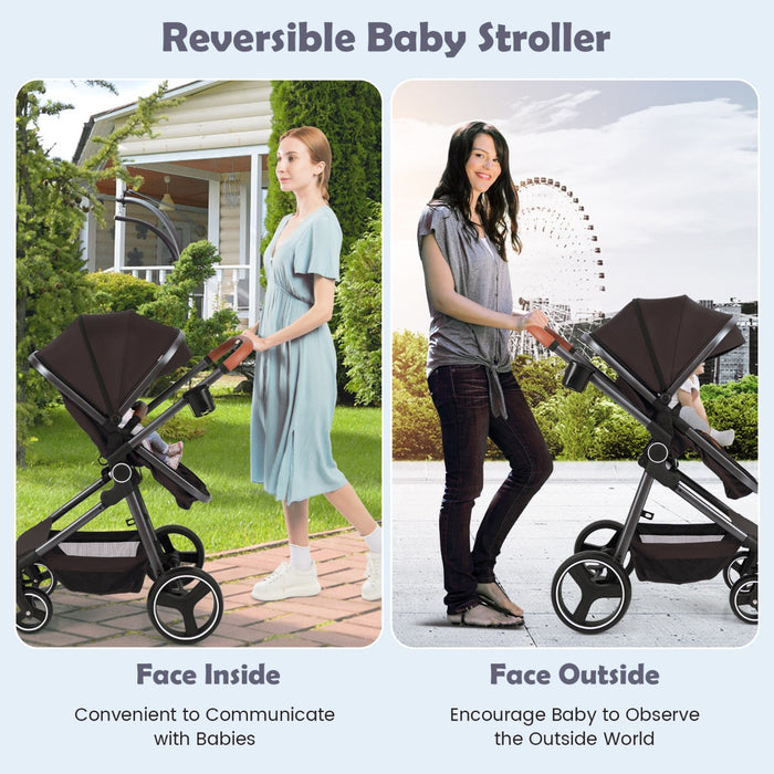 Convertible Baby Stroller with Footmuff and Extendable Canopy-