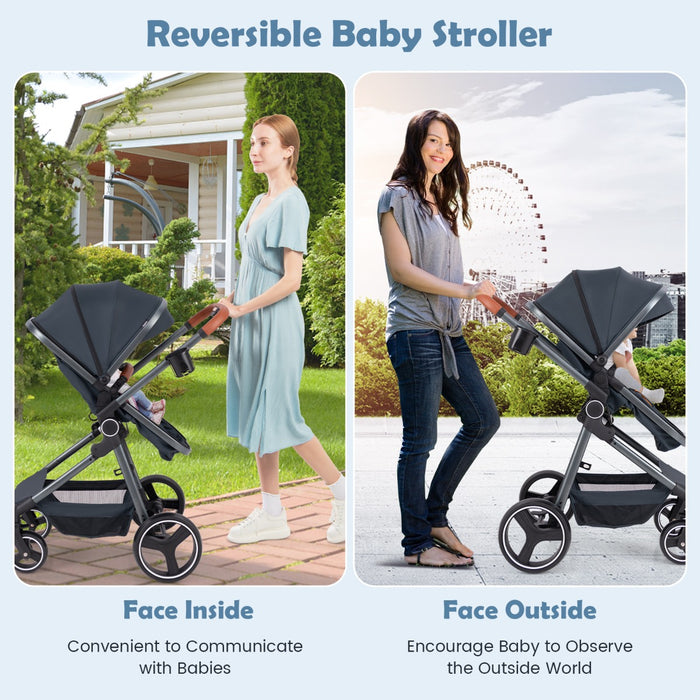 Convertible Baby Stroller with Footmuff and Extendable Canopy-