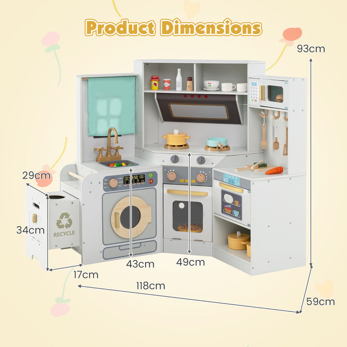 Corner Kitchen Playset with Pull-out Trash Can-