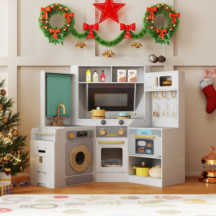 Corner Kitchen Playset with Pull-out Trash Can-