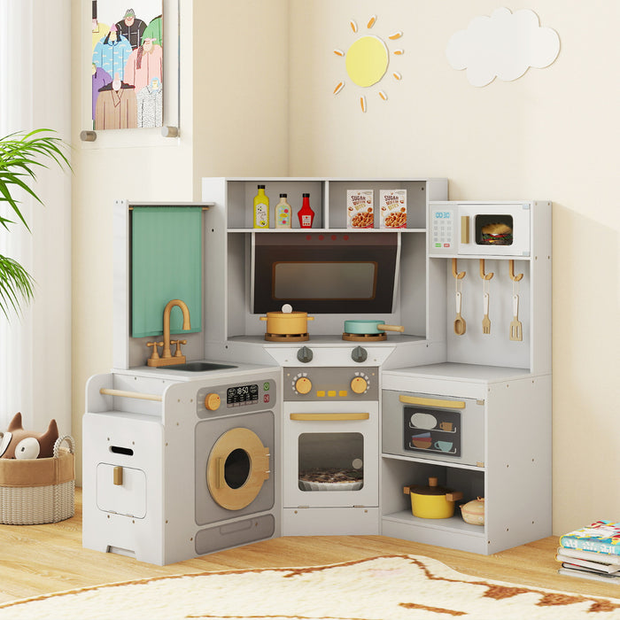 Corner Kitchen Playset with Pull-out Trash Can-