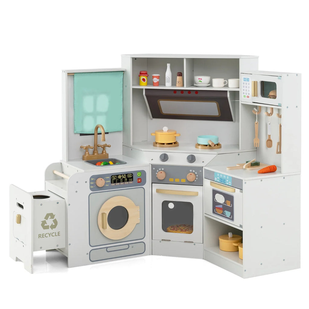 Corner Kitchen Playset with Pull-out Trash Can-