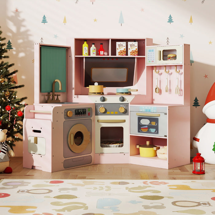 Corner Kitchen Playset with Pull-out Trash Can-