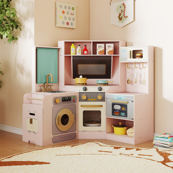 Corner Kitchen Playset with Pull-out Trash Can-