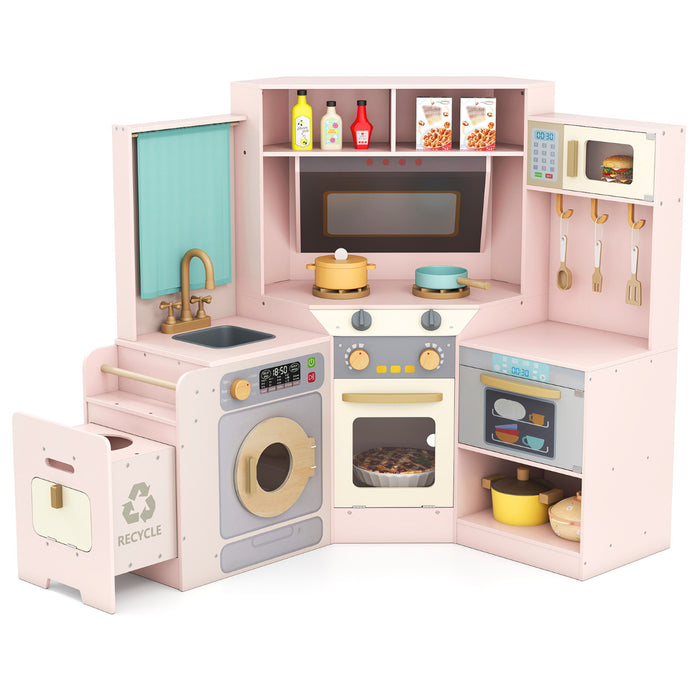 Corner Kitchen Playset with Pull-out Trash Can-