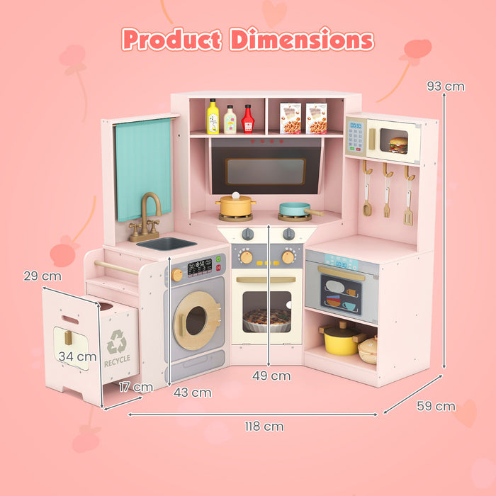 Corner Kitchen Playset with Pull-out Trash Can-