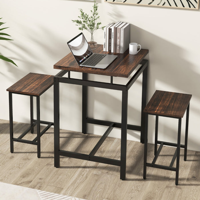 Compact Dining Combo - Counter Height Table & 2 Stools with Floating Tabletop and Footrest - Ideal Dinner Solution for Small Spaces