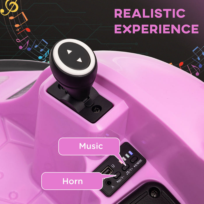 AIYAPLAY 360° Rotation Kids Bumper Car, 12V Waltzer Car with Remote Control, Dual Joysticks, Music Lights - Pink | Aosom UK