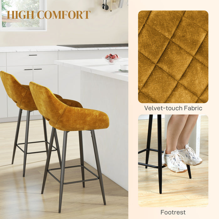Velvet-Feel Barstool Duo - Luxurious Brown Upholstered Counter Seats - Elegant Seating for Home Bar or Kitchen Island