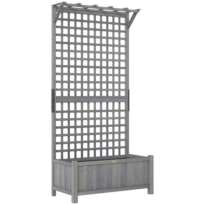 Outsunny Raised Bed with Drainage Holes, Wood Planter with Trellis for Climbing Plants, Dark Grey