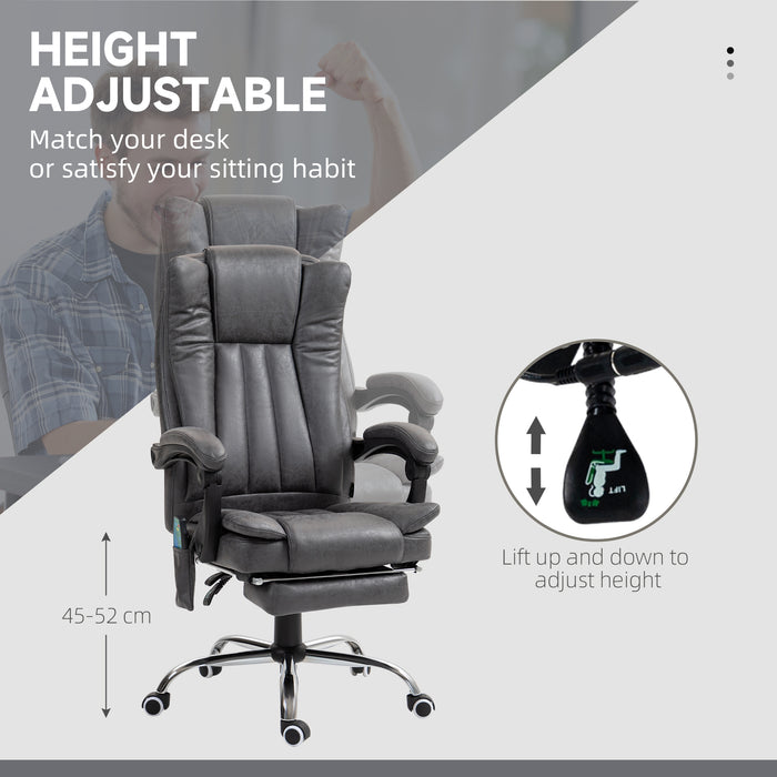 Six-Point Massage Recliner Chair with Heating Function and Extendable Footrest - Luxurious Dark Grey Fabric - Perfect for Relaxation and Stress Relief
