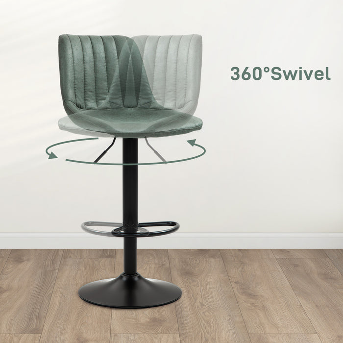 Adjustable & Swivel Barstools Set of 2 - Counter Height Dining Chairs with 360° Rotation and Footrest, Green - Ideal for Home Pubs and Kitchens